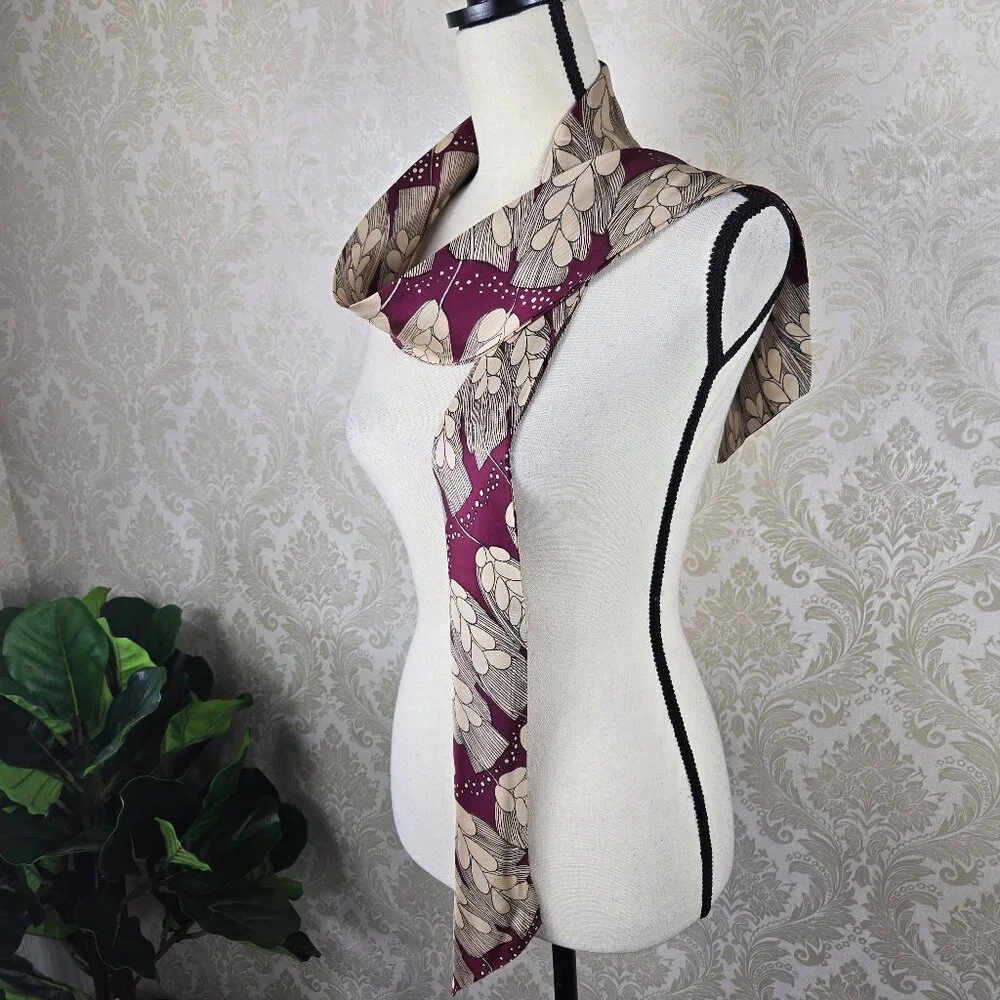 Long Narrow Scarf Purse Twilly Cream Maroon Pattern Angled Ends Neutral Gifts